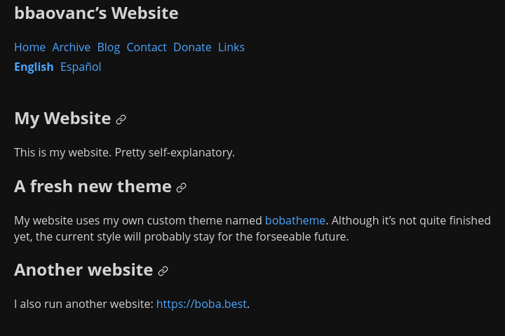 Homepage on bbaovanc.com, using bobatheme.